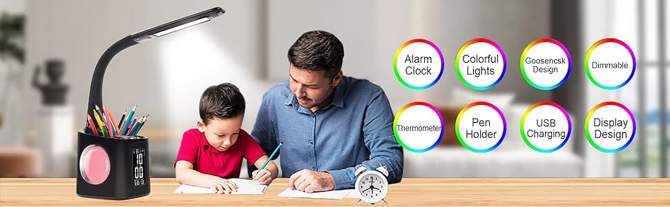 led desk lamp study lamp desk light table light clock usb charger pen holder home office
