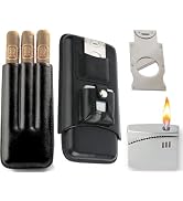 Mantello Luxury Portable 3 Holder Cigar Case Set with Cigar Cutter and Lighter Set, Great Cigar T...