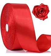 NESCCI 100 Yards Ribbon,1-1/2 Inch Red Satin Ribbon,Double Sided Satin Ribbons,Perfect for Gift W...