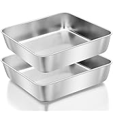 Herogo 9 x 9 x 2 Inch Baking Pan Set of 2 for Oven, Stainless Steel Square Cake Pan for Lasagna B...