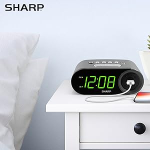 Sharp alarm clock bedroom clock kids teens tweens fast charge
