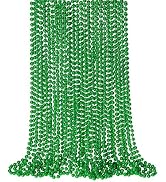 SHAOQINLIN 24 Pcs 33 Inch 7 mm Metallic Green Bead Necklaces, Mardi Gras Beads Necklace St. Patri...