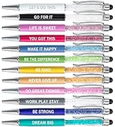 PASISIBICK 12 Pieces Crystal Stylus Employee Appreciation Pens, 2 in 1 Inspirational Greeting Mot...