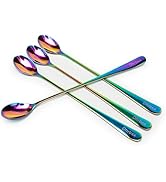 Long-handled ice tea spoon, cocktail stir spoons, stainless steel coffee spoons, Colored ice crea...