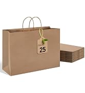 MESHA Large Brown Paper Bags with Handles 16x6x12 Inch 25 Pack Paper Shopping Bags Large Gift Bag...