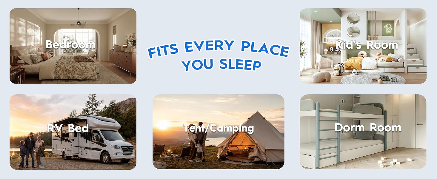Mattress pad designed for bedrooms, kids' rooms, dorms, RV beds and camping