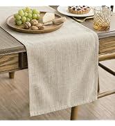 Q&J Fabric Co. Linen Look Table Runner, 13 x 36 Inch Table Banner Washable Rustic Farmhouse Neutr...