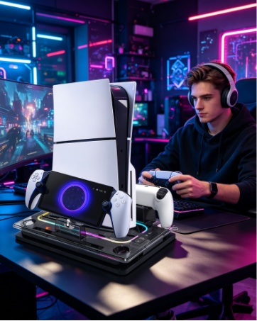 Cooling Station Console Stand for Ps5/Ps5 Slim/Ps5 Pro,Controller Charging Dock PS Portal Charger