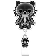 Funny Skull Cat Badge Reel for ID Card, Halloween Cute X-ray Cat Retractable Nurse Alligator Clip...