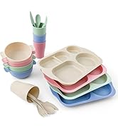 SHECIPIN 24-Piece Unbreakable Wheat Straw Dinnerware Set with Bowls, Cups, Cutlery (Spoons, Knive...