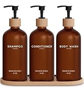 Amber Shampoo and Conditioner Dispenser Set by Brighter Barns - Refillable Plastic Shower Dispens...