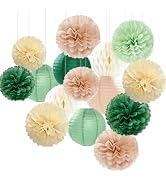 Sage-Olive Green Party-Decorations Paper-Flowers Lanterns - 15PCS Safari Boho Birthday Rustic Tis...