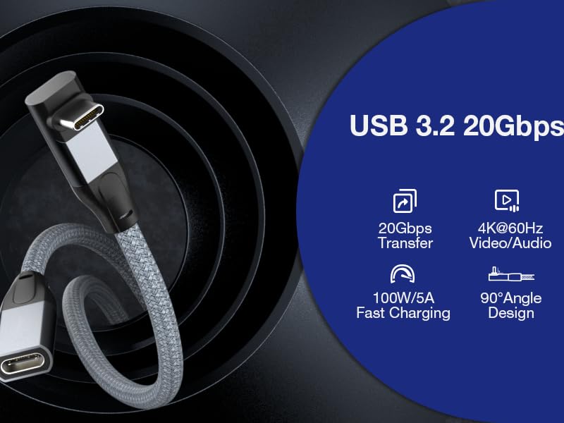 90 degree right angle usb c 3.2 extension cable 20gbps 4k@60hz 100w usb-c to magsafe 3 cable