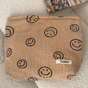 Pink Corduroy Cosmetic Bag Aesthetic Women Handbags Purses
