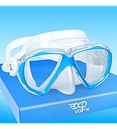 Kids Snorkel Diving Mask 180° Anti-Fog Child Swim Mask, Tempered Glass Swim Goggles with Nose Cov...