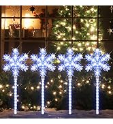 LAMPHOME Shooting 25.6" 1136LED Snowflake Lawn Stake Light Super-Bright White and Blue 8 Stakes T...