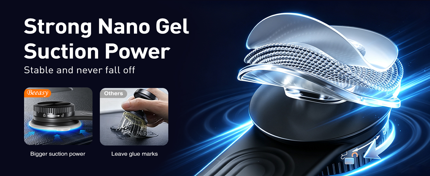 Suction & Adhesive Base:vacuum suction cup and nano gel pad