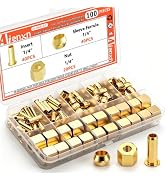 Aienxn 100PCS 1/4" Brass Compression Fittings Assortment kit, Insert, Sleeve Ferrule, Nut for Con...