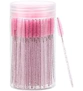 100 Pcs Disposable Mascara Wands, Crystal Eyebrow Spoolies Brush for Eyelash Extensions, Pink Las...