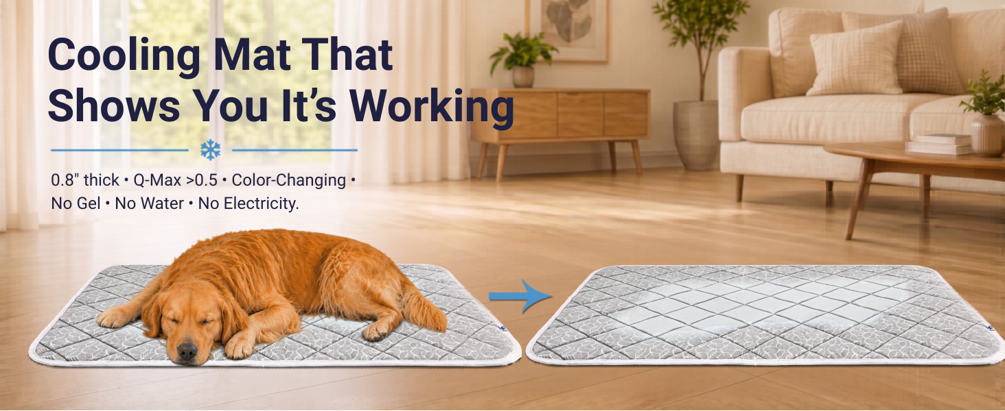Pawrush dog cooling mat with visible proof through color changing