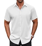 COOFANDY Men's Casual Button Down Shirt Short Sleeve Wrinkle Free Dress Shirt Beach Summer Weddin...