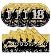 KFJBPB 40 Pcs 18th Birthday Plates and Napkins Party Supplies, Back Gold 18th Dinner Plates Napki...