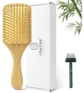 Onedor Bamboo Hair Brush Natural Wooden Paddle Hairbrush with Bamboo Bristles for Detangling and ...