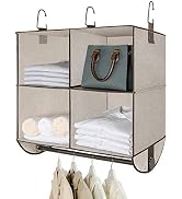 TOPIA HOME 4-Section Hanging Closet Shelves with Rod, Unique Thickened Cotton Fabric Hanging Clos...