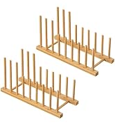 HBlife 2pcs Bamboo Dish Drying Rack Plate Bowl Cup Book Pot Lid Cutting Board Stand Drainer Stora...