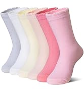 AMENLAN Girls Ruffle Crew Socks Little Kids School Uniform Cute Cotton Frilly Dress Socks 6 Pairs