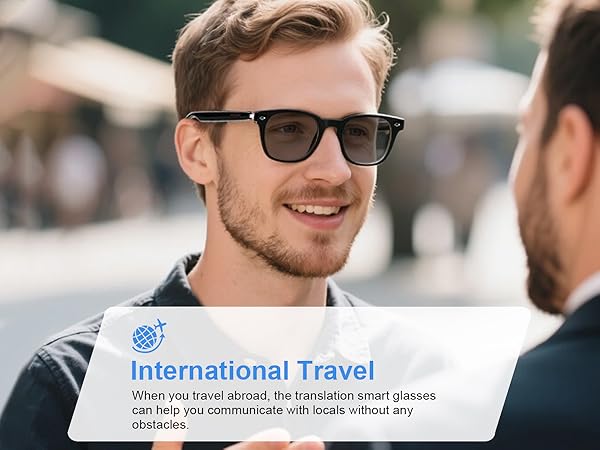 smart translation glasses with AI, bluetooth blue light glasses perfect for international travel