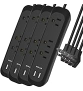 KF Flat Plug Power Strip with USB, Flat Power Strip Surge Protector with Extension Cord, 3 Outlet...