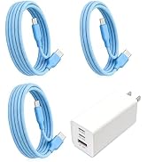 65W USB C Laptop Charger, 3-Port PD Wall Charger Block with 3 Cables (2x1.2m+1x0.6m), Foldable Tr...