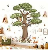 decalmile Woodland Animals Large Tree Wall Stickers Forest Animal Fox Rabbit Hedgehog Wall Decals...