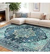 RELEANY Area Rugs 8'x10' Washable Vacuum-Friendly, Non-Slip, Floral Vintage Distress Print Patter...