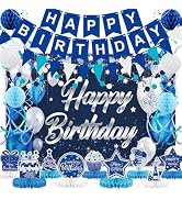 Pleituuiy Blue Birthday Decorations for Boys, 27PCS Blue Birthday Party Supplies Kit with Happy B...