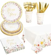 Crisky Bridal Shower Plates and Napkins Gold Miss to Mrs Floral Disposable Paper Tableware Set of...