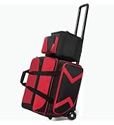 JMIANeodark 3 Ball Bowling Bags with Wheels and Shoes Compartment, Roller with Multipocket, 2 Bal...
