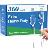 Dealusy 360 Count Extra Heavy Duty Clear Plastic Forks and Spoons, 180 Forks & 180 Spoons, Heat R...