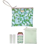 Lilly Pulitzer Water Resistant Vinyl Beach Day Pouch, Zipper Bag Includes Drink Hugger, Small Pou...