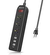 Power Strip Surge Protector 3 AC Outlets with 3 USB Ports (5V/2.4Ax3), HITRENDS Plug Strip with U...