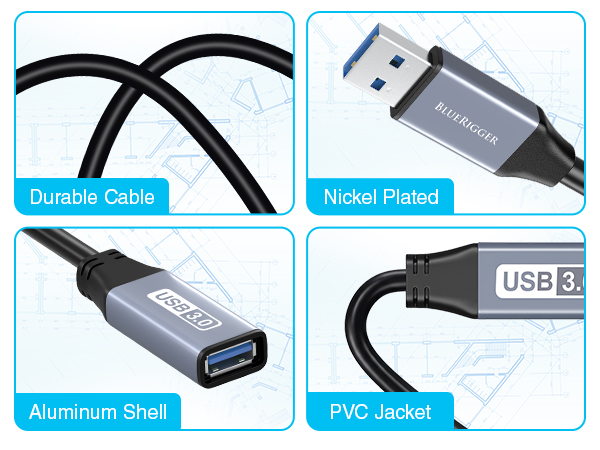 USB bluerigger Cable 10FT Type A Male to Female USB 3.0 usb extension cable keyboard usb cable 15 ft
