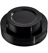 FLOWERCAT 60PCS Black Plastic Plates - Heavy Duty Black Disposable Plates for Party/Wedding - Inc...