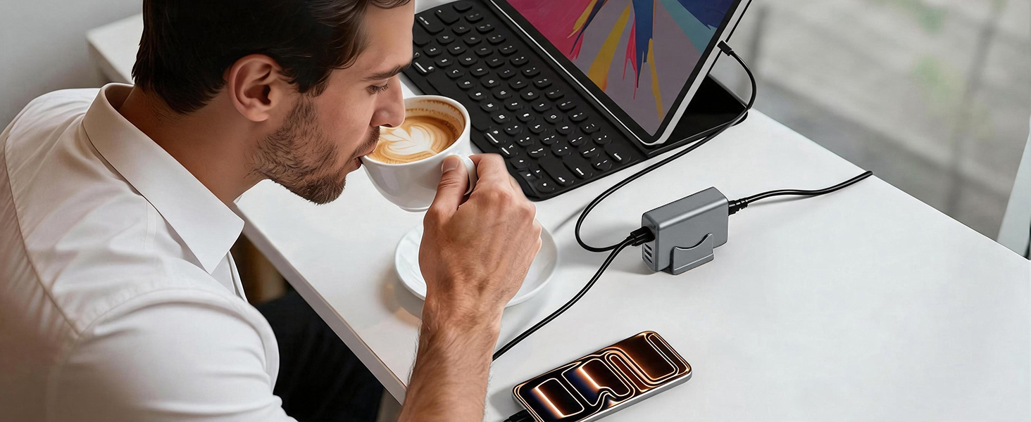 Desktop charging station with 5ft extension cord ideal for home