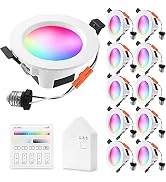 INDARUN 4 Inch LED Recessed Lights, Can Lights 10 Pack with Smart Bridge/Panel, Color Changing Li...