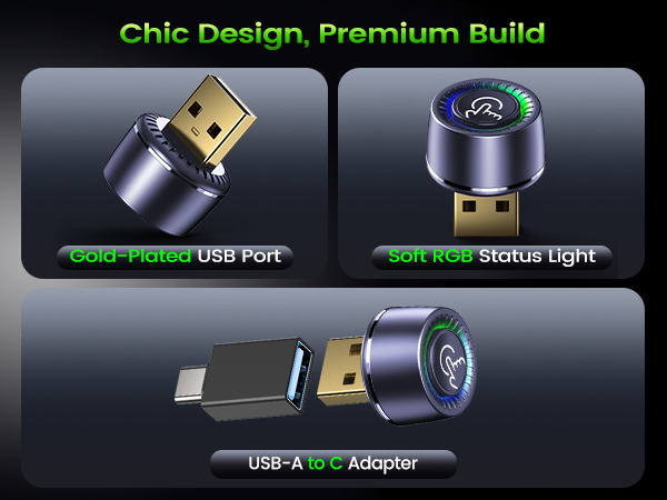 CarPlay wireless adapter uses a gold-plated USB port for reliable daily vehicle use.