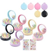 Lilingsty 6 Colors Folding Mirror Hairbrush, 2 in 1 Compact Pocket Mirror Comb with DIY Stickers,...