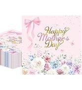 50Pcs Happy Mother’s Day Paper Napkins Disposable Pink Rose Flower Napkins 13x13 Inch Luncheon Na...