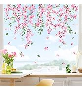 Supzone Spring Cherry Blossom Flowers Window Clings Valentine's Day Pink Hanging Flower Window De...