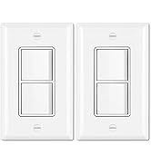 BESTTEN 2 Pack Double On/Off Rocker Light Switch, Single Pole Combination Interrupter, 15A 120V, ...